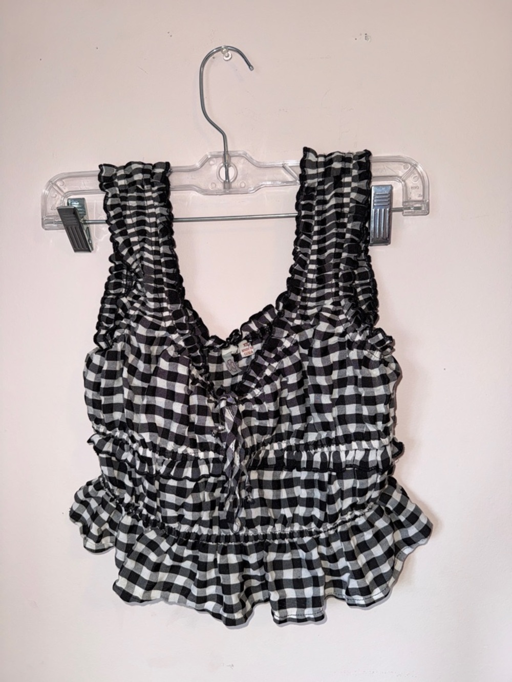Black and White Gingham Ruffle Crop Tank Top - Picture 3 of 4